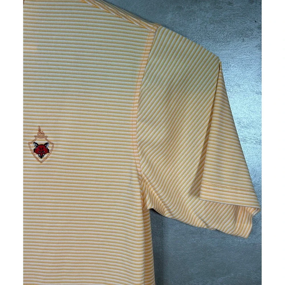 Sakmann Striped Golf Polo Shirt Mens Medium Peach Orange Short Sleeve Fox‎ Logo